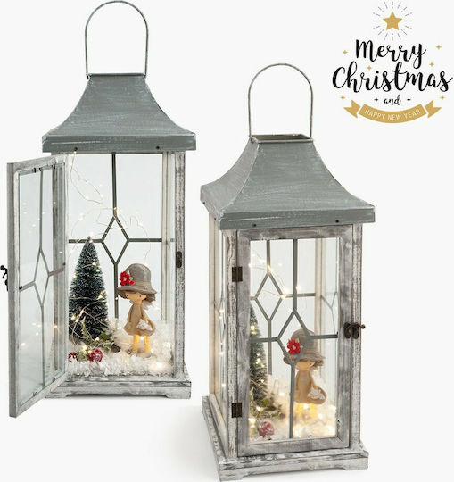 Parisis Christmas Wood Gray Battery Lantern 50x24cm 3pcs