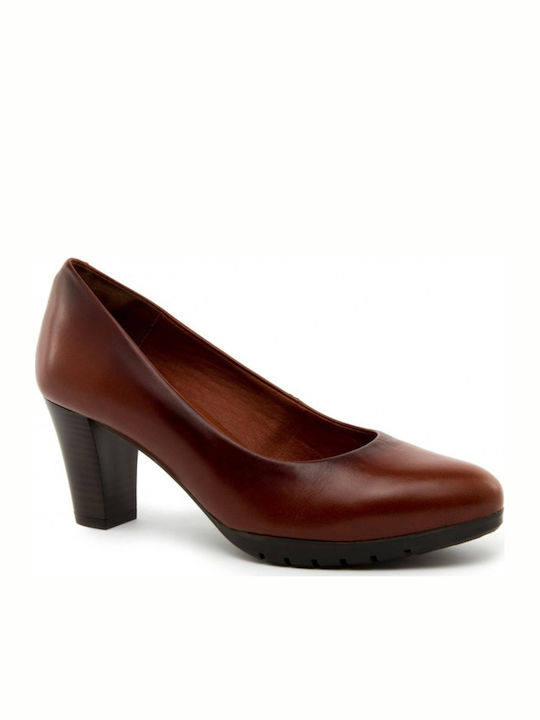 Diana Four 5 Leather Heels with Chunky Medium Heel Tabac Brown