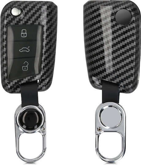 Carbon Car Key Cover Case with 3 Buttons for VW Black
