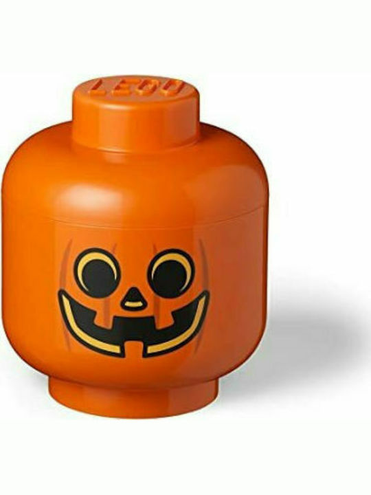 Room Copenhagen Cutie de Depozitare pentru Copii din Plastic Lego Head Pumpkin Portocaliu 24x24x27cm 1buc