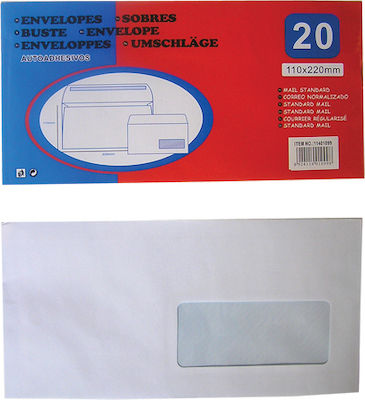 Mailing Envelopes Set Windowed 20pcs 22x11cm White