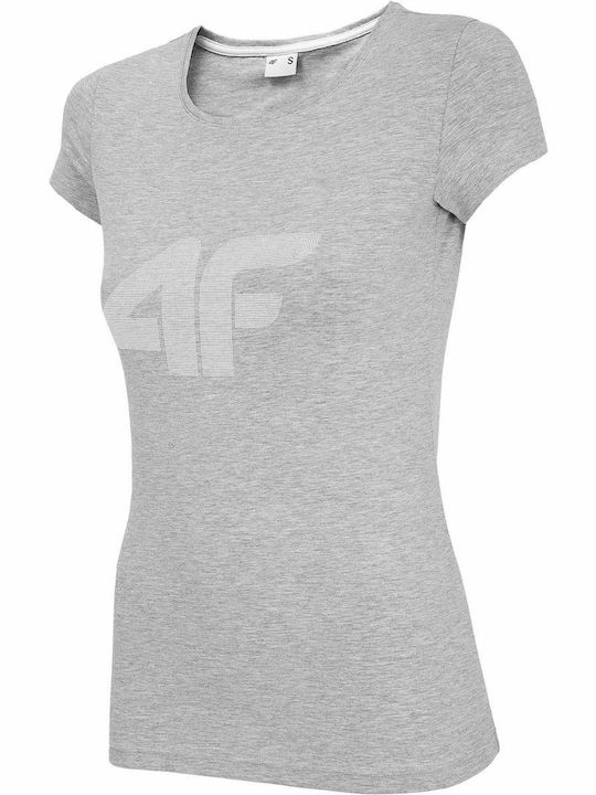 4F Nosh4 Γυναικείο Αθλητικό Crop T-shirt με Διαφάνεια Πουά Γκρι