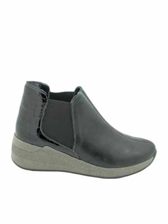 11010 Δερμάτινα Γυναικεία Chelsea Μποτάκια Black Croco