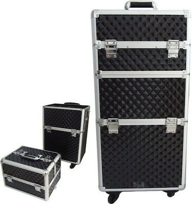 Metallic Cosmetic Case Wheeled Black H75.5xW25.5xD35.5cm