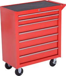 Durhand Wheeled Metallic Tool Carrier W69xD33xH75cm Wheeled Tool Trolley with 7 Drawers