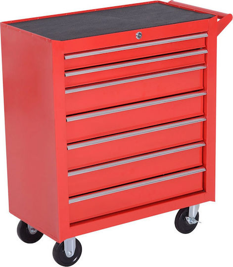 Durhand Rollbar Metallisch Werkzeugkiste B69xT33xH75cm Trolley-Toolbox mit 7 Schubladen