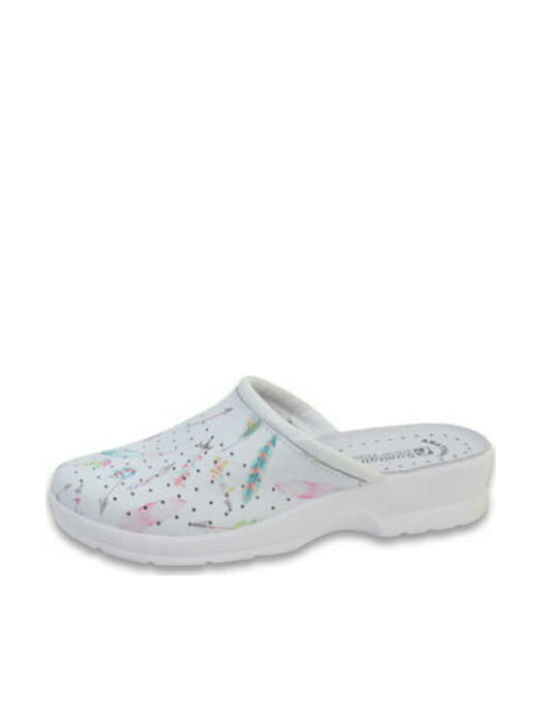 Sanitaire Women’s Leather Anatomic White Clogs