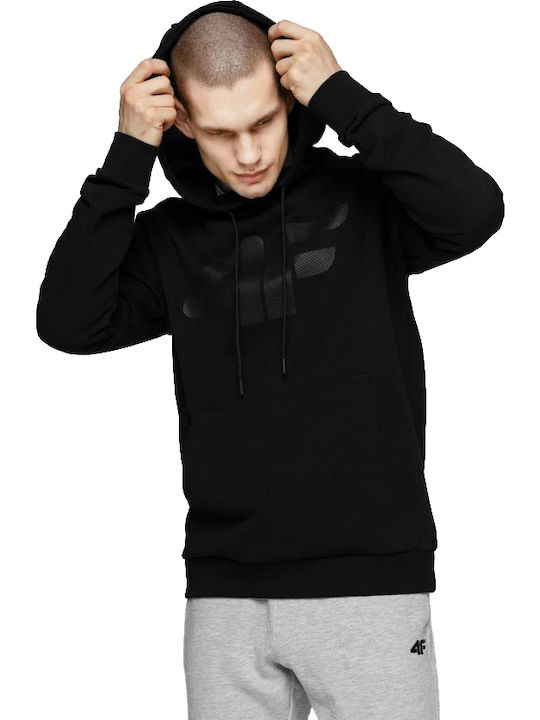 4F Herren Sweatshirt mit Kapuze und Taschen Schwarz NOSH4-BLM002-20S