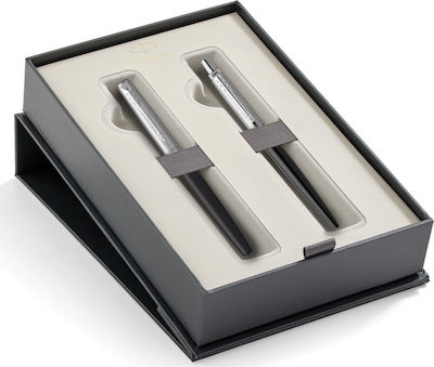 Parker Jotter Stiftset Rollerball aus Stahl Black CT in einem Etui (in einer Papierkassette)