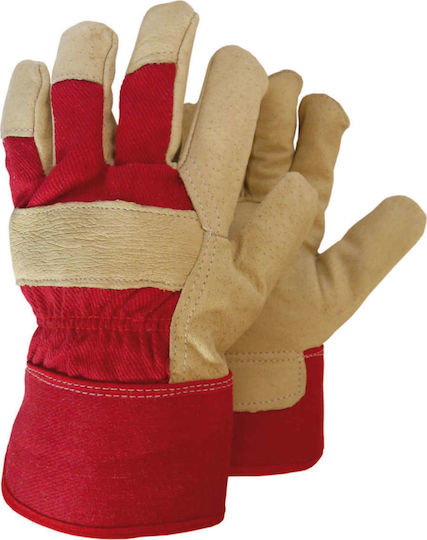 Ergo Cotton Safety Glofe Leather-Cotton Red