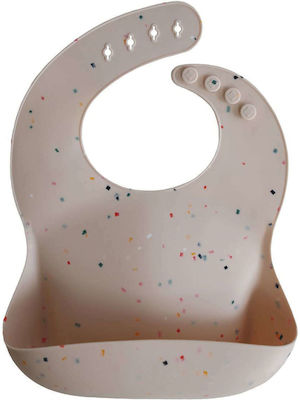 Mushie Confetti Waterproof Bib Silicone with Button & Pocket Vanilla