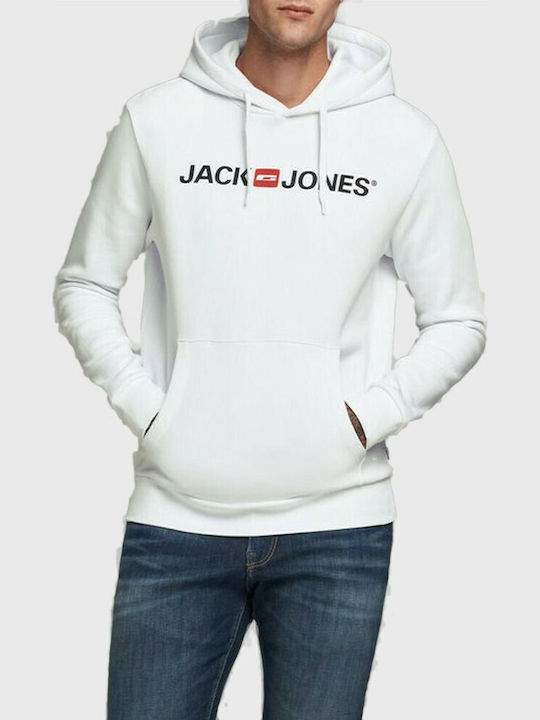 Jack & Jones Men's Sweatshirt with Hood and Pockets White