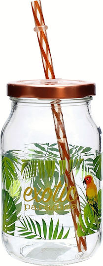 Cerve Exotic Paradise Water Glass with straw 450ml Multicolour