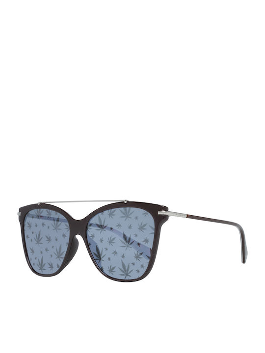 Police Women's Sunglasses with Black Plastic Frame and Blue Mirror Lens SPL404E 6XKL
