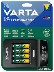 Varta Ultra Fast Charger+ 4 Μπαταριών Ni-Cd/Ni-MH Μεγέθους AA/AAA Σετ με 4x AA 2100mAh