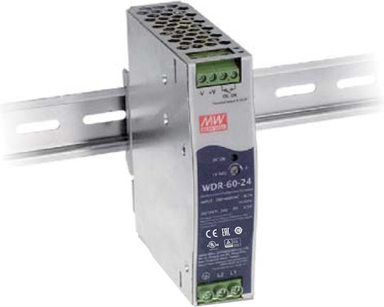 Mean Well Τροφοδοτικό Ράγας με Έξοδο 24V και Ισχύ 60W 2.5A
