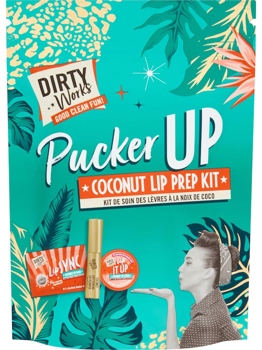 Dirty Works Pucker Up Coconut Lip Prep Hautpflegeset für Feuchtigkeitsspendend 3Stück