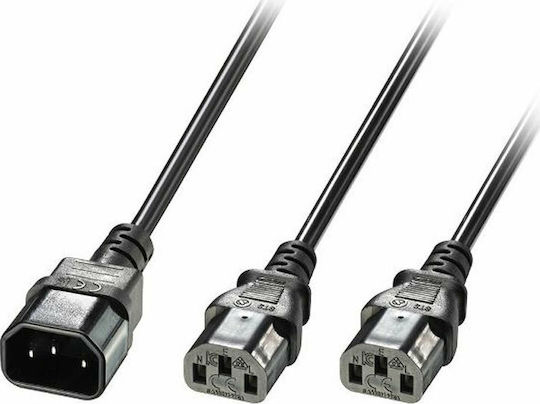 Lindy C14 2 C13 IEC C14 - IEC C13 Cable 2m Μαύρο 30039