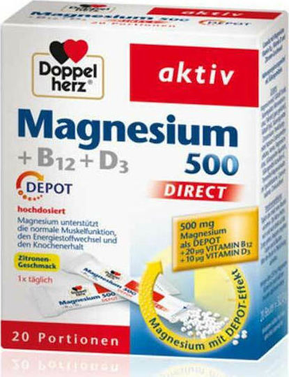 Doppelherz Magnesium 500 + Β12 + D3 Depot 20 Tütchen