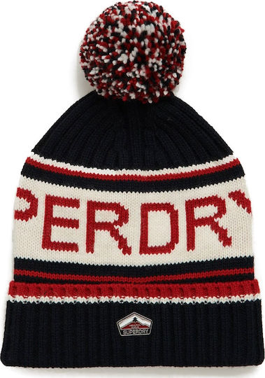 Woodruff Downhill Knitted Beanie Cap Navy Blue/Red/White