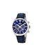 Festina Watch Chronograph Battery with Blue Leather Strap