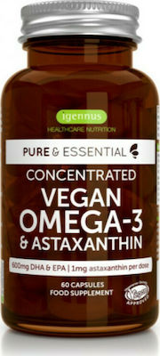 iGennus Pure & Essential Concentrated Vegan Omega-3 & Astaxanthin 600mg 60 κάψουλες