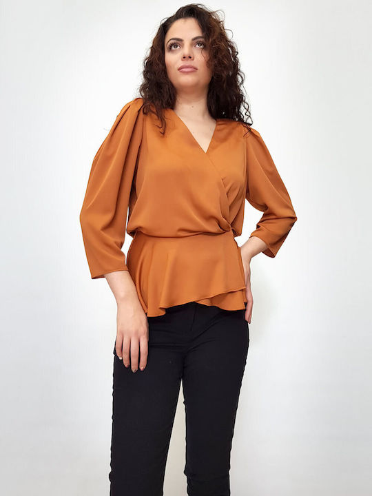 Queen Fashion Damen Bluse Langärmelig Braun