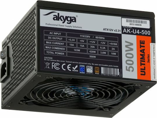 Akyga AK-U4-500 500W Black Computer Power Supply Full Wired 80 Plus Bronze