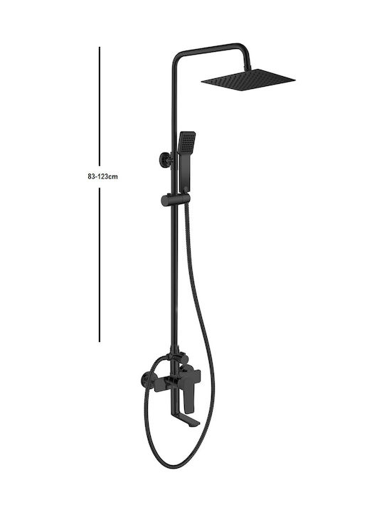 Acquanet Volcano Höhenverstellbare Duschsäule mit Wannenbatterie 83-123cm Schwarze
