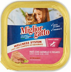 Morando Miglior Gatto Wellness System Nasses Katzenfutter für Katze in Tablett mit Lamm und Leber 100gr 800947