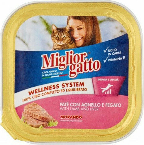 Morando Miglior Gatto Wellness System Wet Food for Senior Cats in Trays with Lamb and Liver 100gr