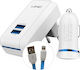 Ldnio S100 Car Charger 2.1A with 2x USB-A Ports and Lightning Cable White Color