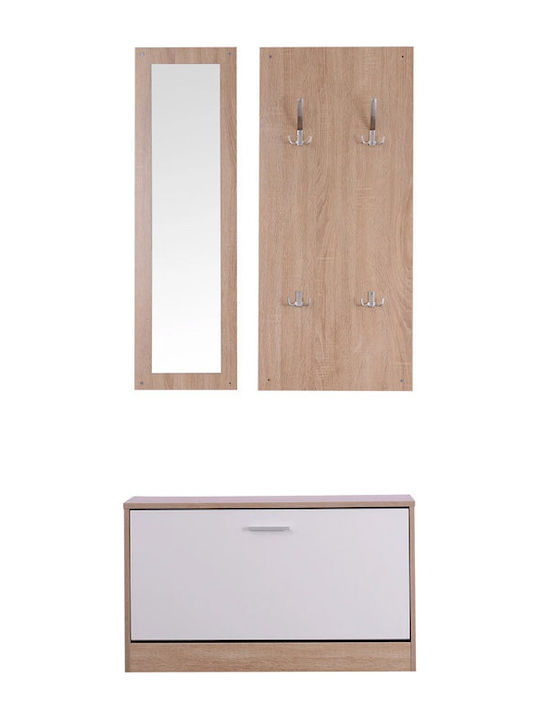 Hallway Furniture with Mirror, Hanger, Shoe Rack and Bench 80x27x46.5cm