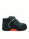 Anatomical Leather Kids Boots with Velcro Navy Blue