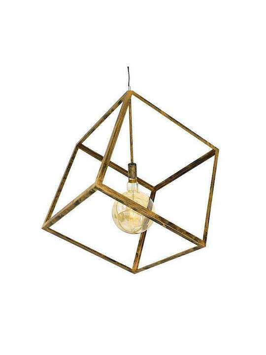 GloboStar Cube Pendant Lamp E27 Χρυσό Σκουριά Μ...