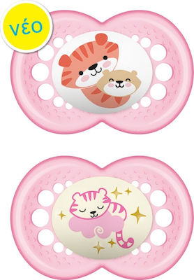 Mam Orthodontic Pacifiers Silicone Tiger Pink Night for 16+ months 2pcs