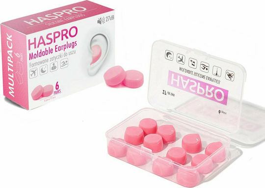 Haspro Moldable Silicone Earplugs for Swimming Pink 6pcs EPUM2002