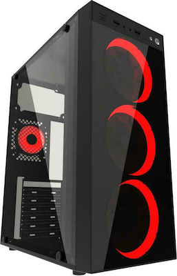 Gembird Fornax 1500R Midi Tower Computer Case with Window Panel Red LED Fans