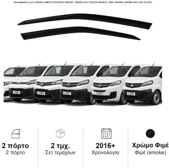 Heko Σετ Ανεμοθραύστες Αυτοκινήτου Μπροστινοί Σκούρο Φιμέ για Peugeot Expert Opel Vivaro Toyota Proace Citroen Jumpy 2τμχ