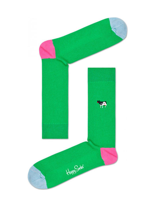 Happy Socks Ribb Embroidery Yin Yang Cow Patterned Socks Green