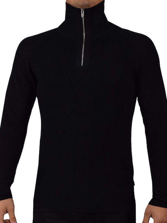 Jack & Jones Herren Langarm-Pullover Ausschnitt mit Reißverschluss Schwarz