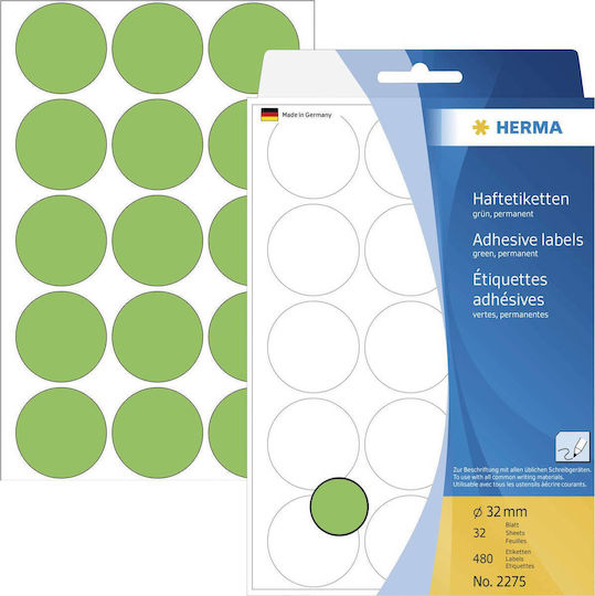 Herma 480τμχ Αυτοκόλλητες Ετικέτες Στρογγυλές σε Πράσινο Χρώμα 32mm