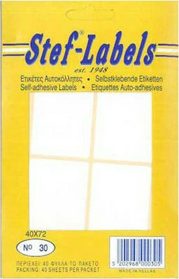 Stef Labels Rectangular Small Adhesive White Label 40x72mm 160pcs 30