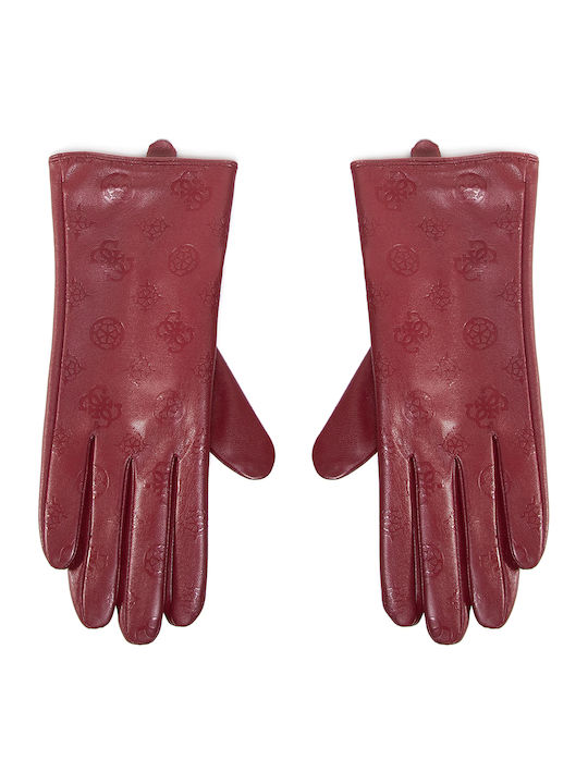 Guess Μπορντό Γυναικεία Δερμάτινα Γάντια
