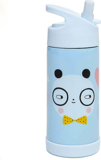 Petit Monkey Kids Water Bottle Thermos Stainless Steel with Straw Non Spill Blue 350ml