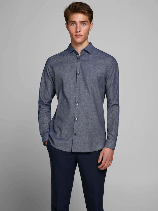 Jack & Jones Men's Shirt Long Sleeve Cotton Blue