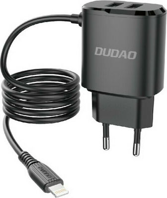 Dudao Φορτιστής με Ενσωματωμένο Καλώδιο Lightning 12W Μαύρος (A2ProL)