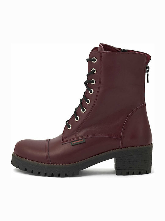 Leather Women's Ankle Boots with Medium Heel Burgundy