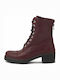 Leather Women's Ankle Boots with Medium Heel Burgundy