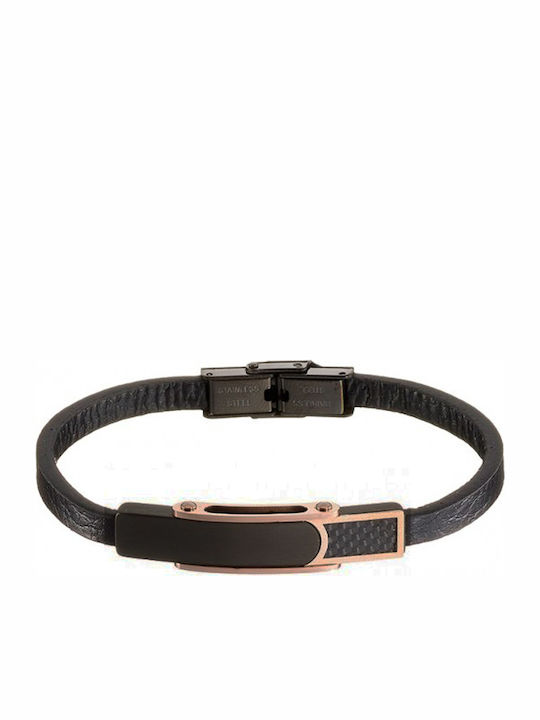 Black leather and steel bracelet BR-ART00418BR